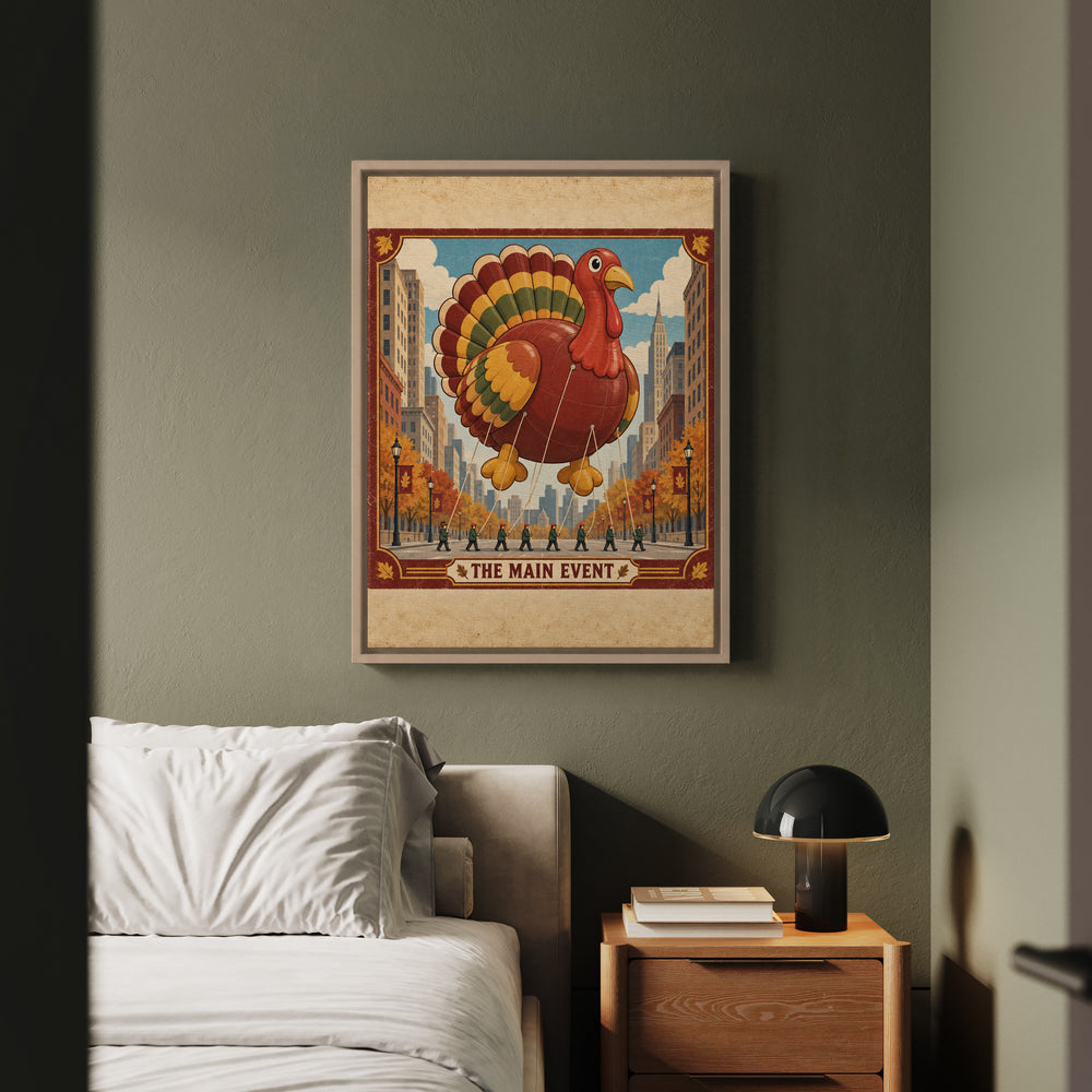 The Main Event – Fall Wall Art with a Giant Parade Balloon Bird – Framed Canvas Wall Art
