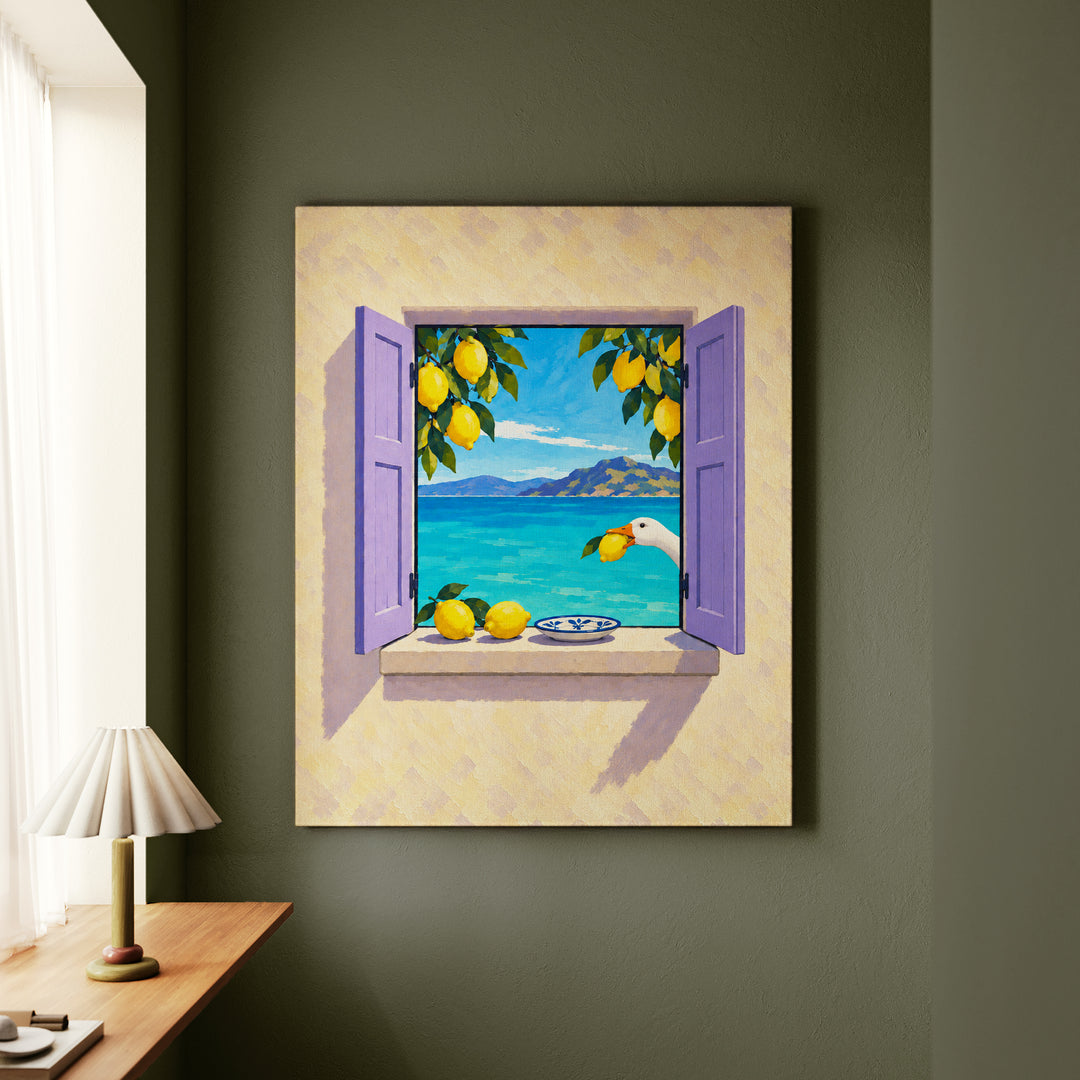 The Lemon Thief – Lemon Wall Art with an Open Portal in Fauvist Strokes – Canvas Wall Art