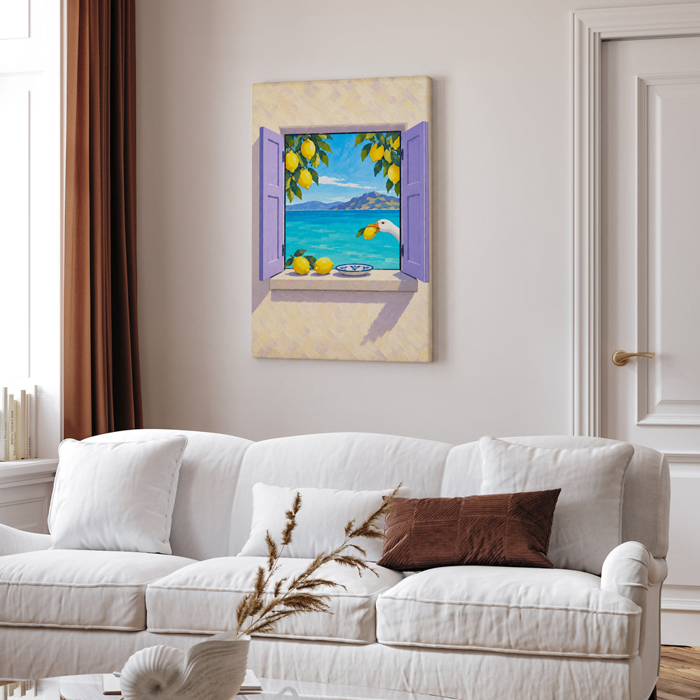 The Lemon Thief – Lemon Wall Art with an Open Portal in Fauvist Strokes – Canvas Wall Art