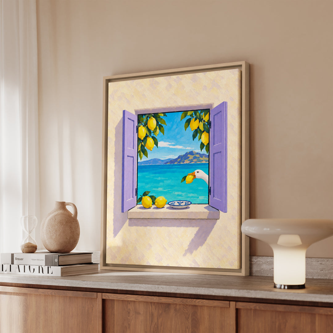 The Lemon Thief – Lemon Wall Art with an Open Portal in Fauvist Strokes – Framed Canvas Wall Art