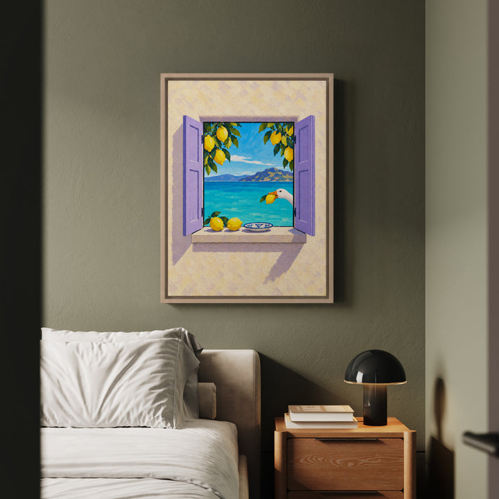 The Lemon Thief – Lemon Wall Art with an Open Portal in Fauvist Strokes – Framed Canvas Wall Art