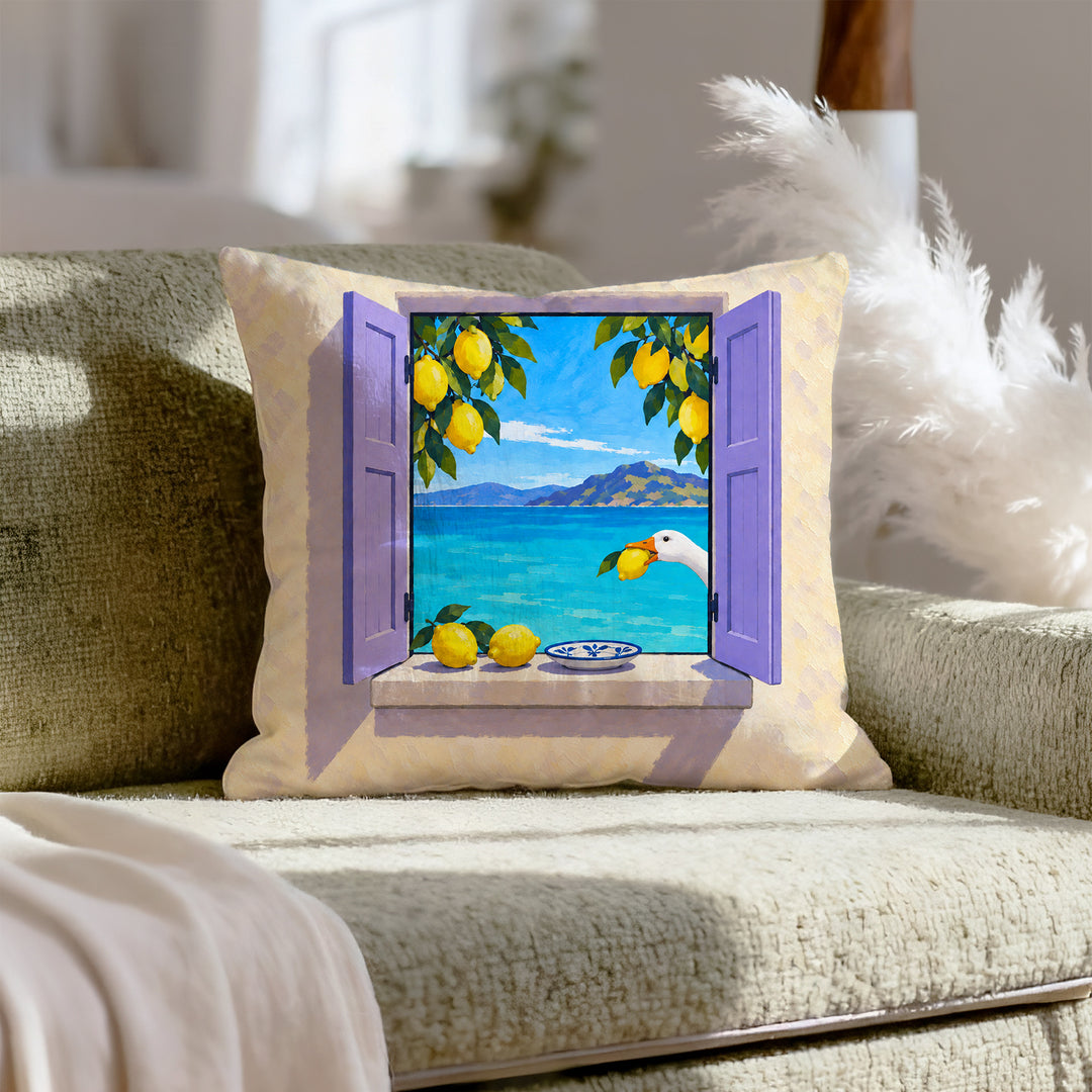 The Lemon Thief – Lemon Decor with an Open Portal in Fauvist Strokes – Pillow Cover