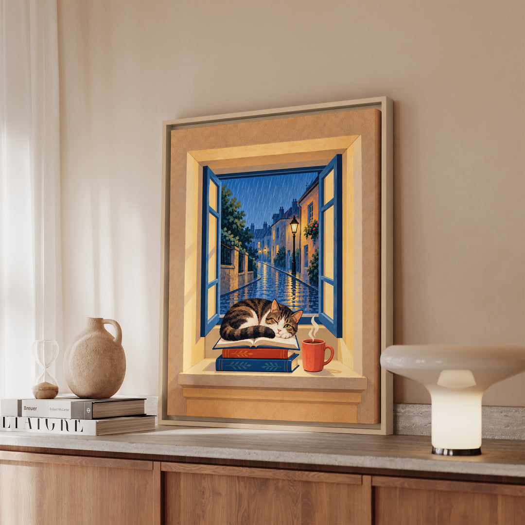 Reading Weather – Window Wall Art with a Portal and Loose Fauvist Paint – Framed Canvas Wall Art