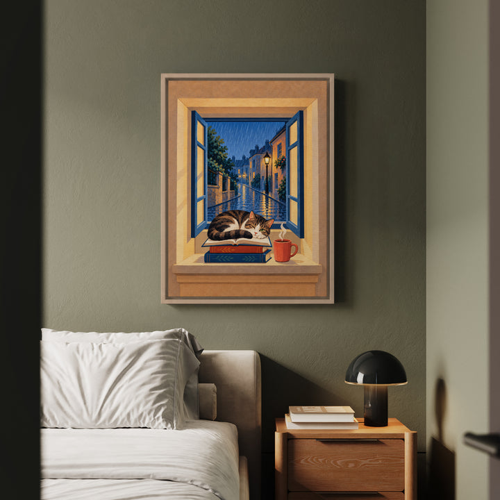 Reading Weather – Window Wall Art with a Portal and Loose Fauvist Paint – Framed Canvas Wall Art