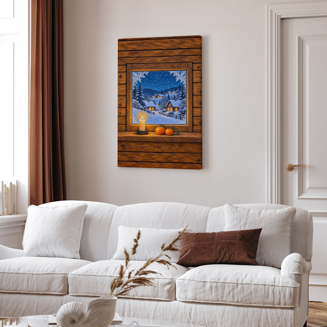 First Frost – Winter Wall Art with an Open Portal and Cold Light – Canvas Wall Art