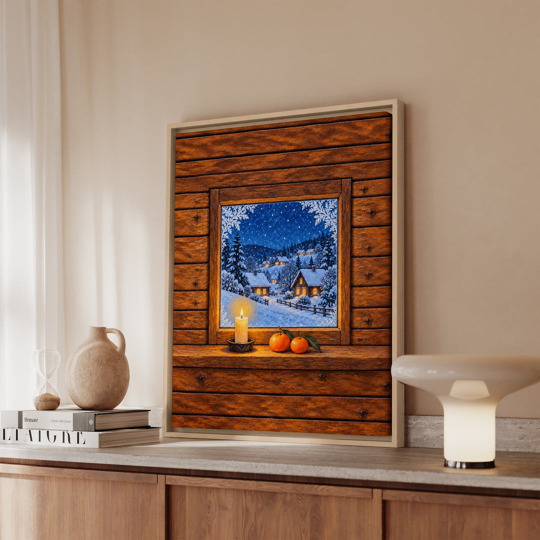 First Frost – Winter Wall Art with an Open Portal and Cold Light – Framed Canvas Wall Art