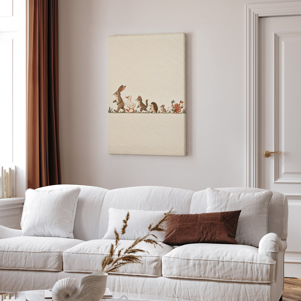 The Parade – Bunny Nursery Decor with a Size Ordered Animal March – Canvas Wall Art