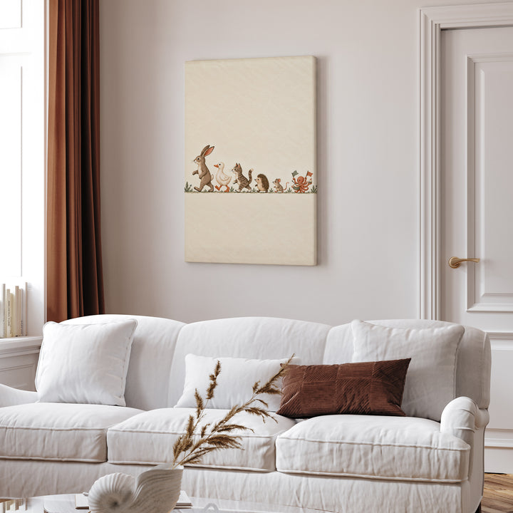 The Parade – Bunny Nursery Decor with a Size Ordered Animal March – Canvas Wall Art