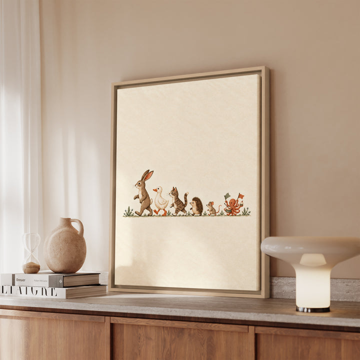 The Parade – Bunny Nursery Decor with a Size Ordered Animal March – Canvas / Framed Canvas