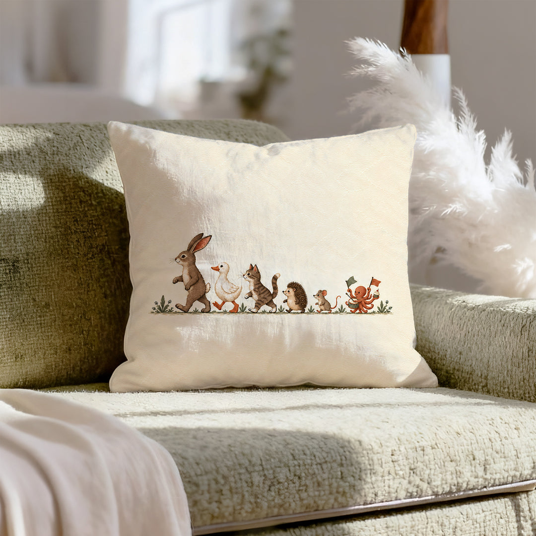 The Parade – Bunny Nursery Decor with a Size Ordered Animal March – Pillow / Cover