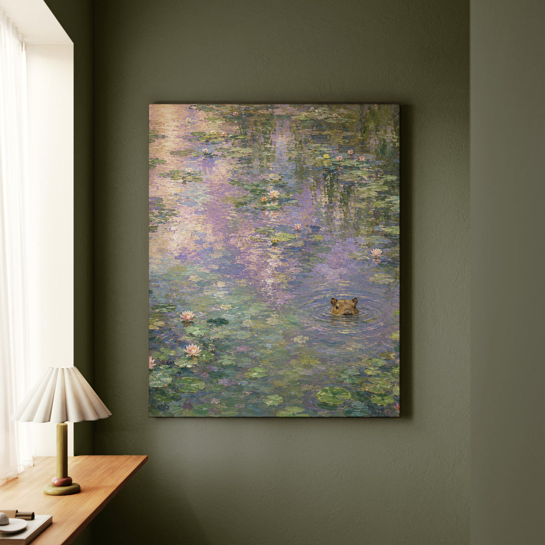 Pond Intruder – Impressionist Art with a Serene Water Lily Scene – Canvas Wall Art