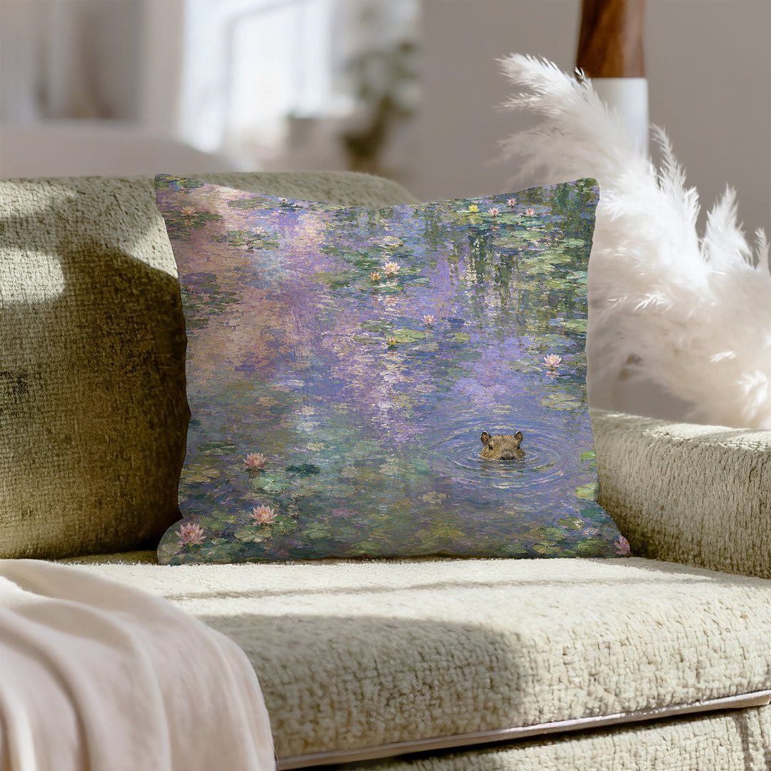 Pond Intruder – Impressionist Decor with a Serene Water Lily Scene – Throw Pillow