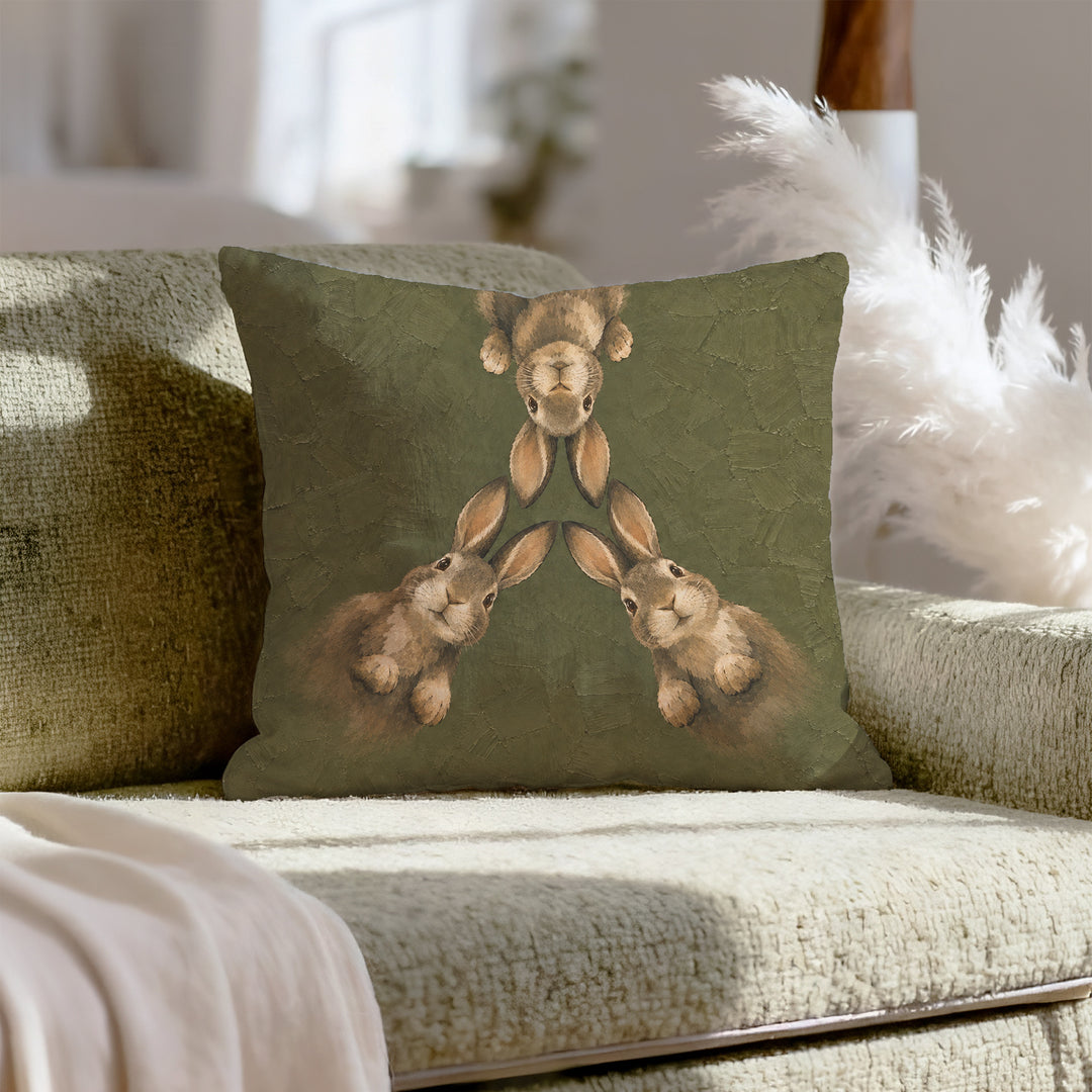 Quiet Warren POV – Bunny Bathroom Decor with Ears Converging From Above – Throw Pillow