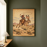 Giant Jackrabbit Rodeo – Western Wall Art with a Lasso Over Open Country – Canvas Wall Art