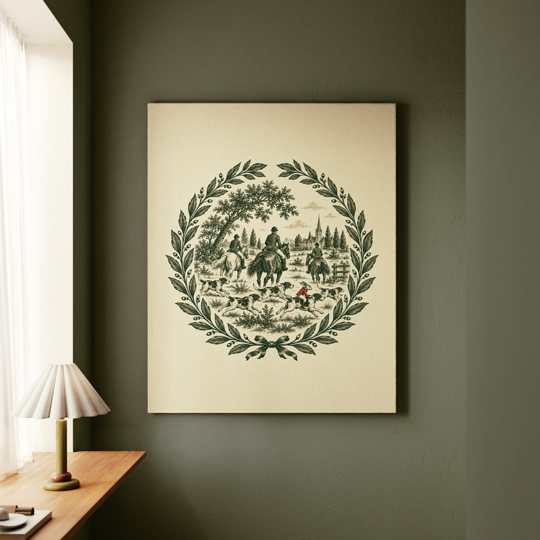 Twisted Toile – Equestrian Decor with a Single Color Hunt Medallion – Canvas / Framed Canvas