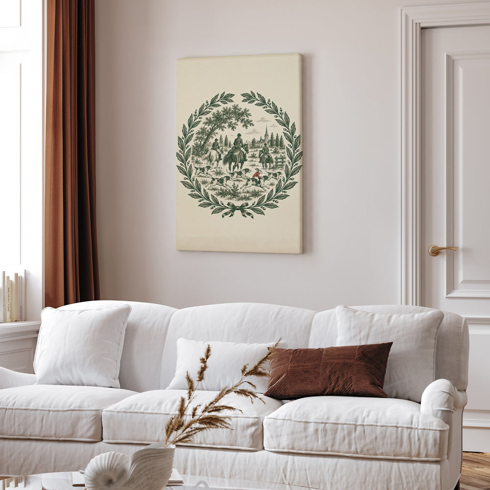 Twisted Toile – Equestrian Decor with a Single Color Hunt Medallion – Canvas Wall Art