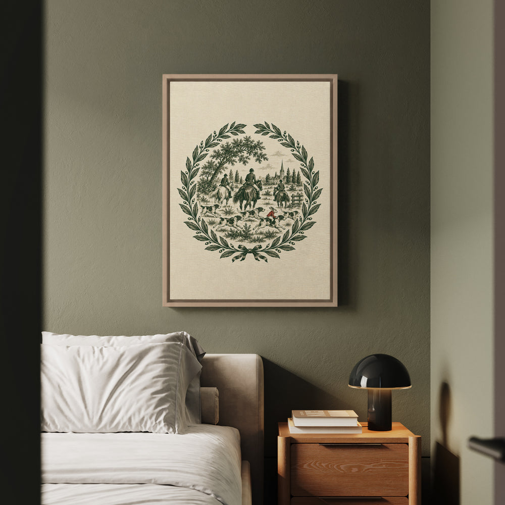 Twisted Toile – Equestrian Decor with a Single Color Hunt Medallion – Framed Canvas Wall Art