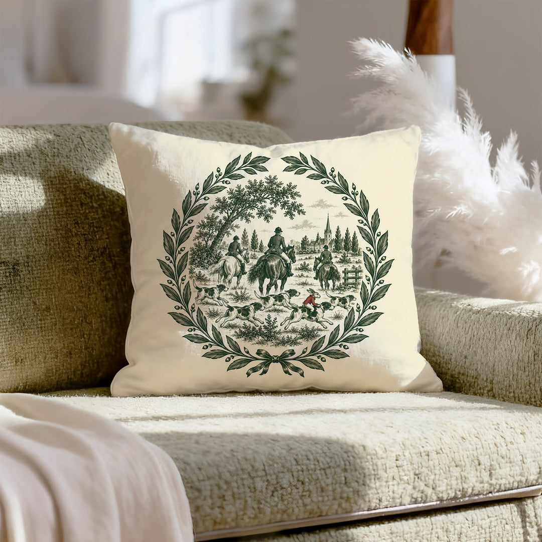 Twisted Toile – Equestrian Decor with a Single Color Hunt Medallion – Throw Pillow