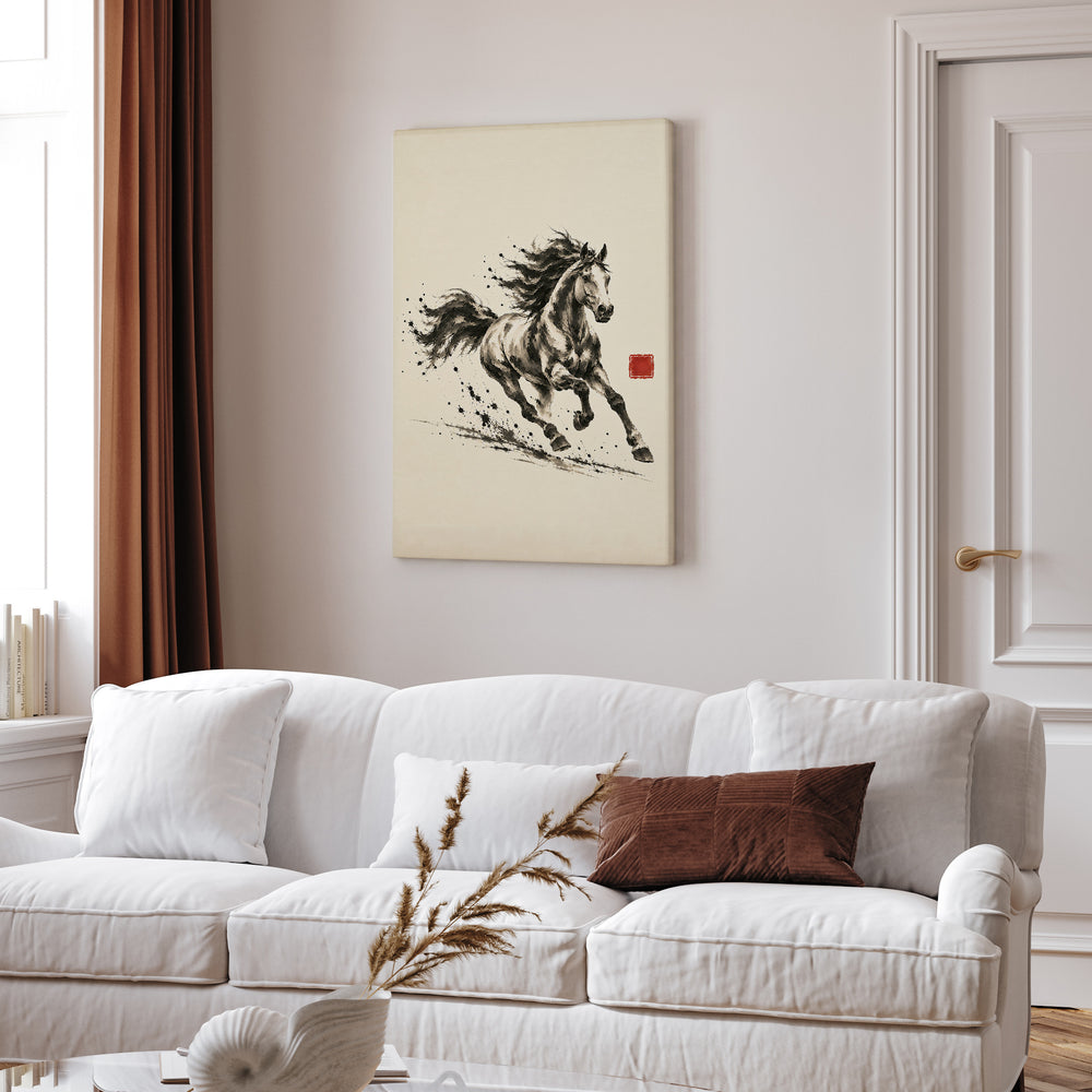 Year of the Horse Gallop – Horse Art with Ink Brush Energy in Full Stride – Canvas Wall Art