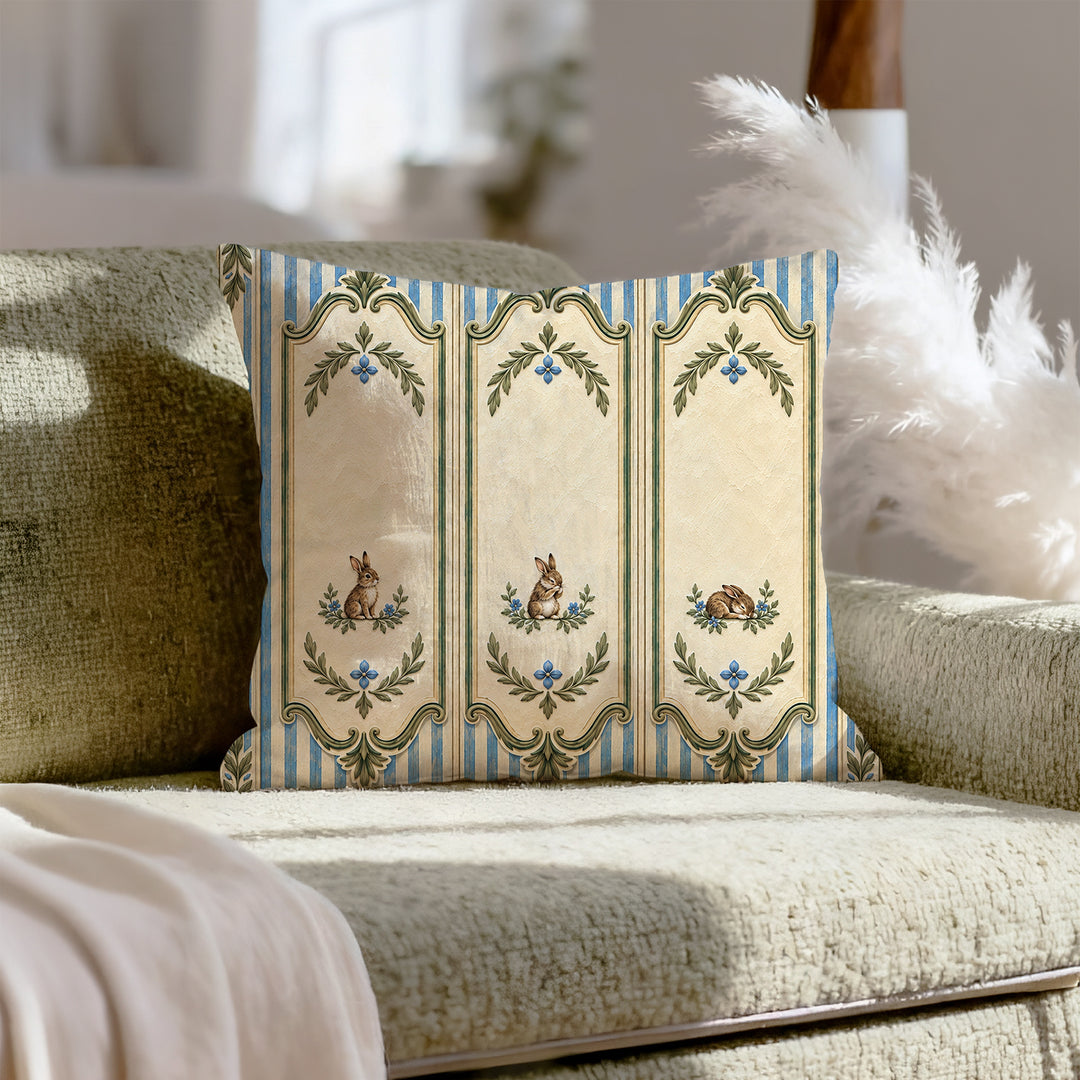 Grand Frame Minis – Bunny Nursery Decor with Three Tiny Painted Hares – Pillow Cover