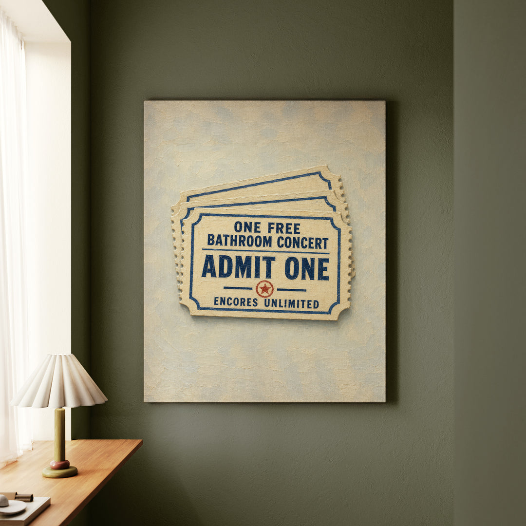 Admit One – Funny Bathroom Art with a Vintage Admission Slip – Canvas Wall Art