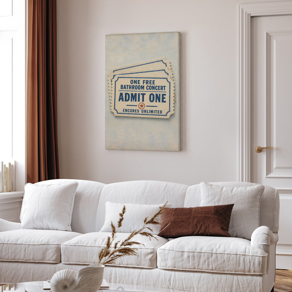 Admit One – Funny Bathroom Art with a Vintage Admission Slip – Canvas Wall Art