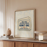 Admit One – Funny Bathroom Art with a Vintage Admission Slip – Framed Canvas Wall Art