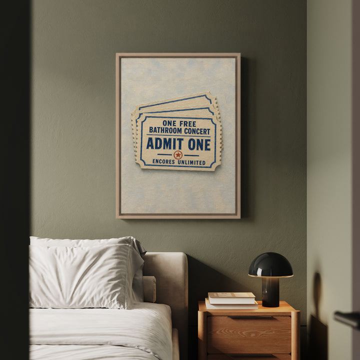 Admit One – Funny Bathroom Art with a Vintage Admission Slip – Framed Canvas Wall Art