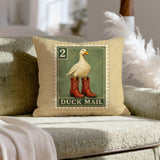 First Class Delivery – Duck Decor with an Oversized Painted Stamp – Pillow Cover