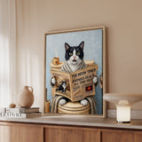 "Morning Business" - Tuxedo Vertical Framed Canvas - Cat Lover Wall Art