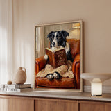 "Evening Read" - Border Collie Vertical Framed Canvas - Dog Lover Wall Art