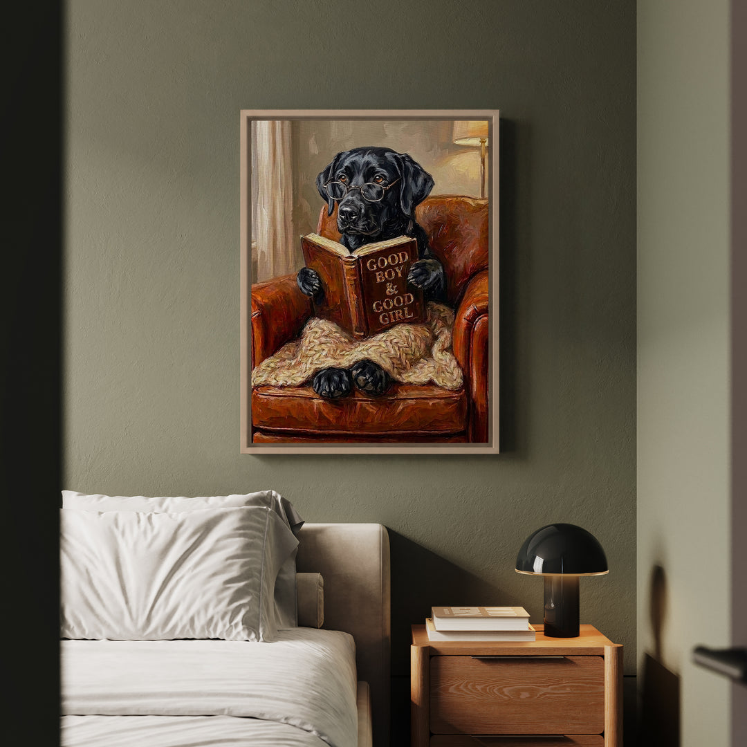Labrador Reading a Book Wall Art, Bookish Dog Print for Book Lovers, Canvas or Framed