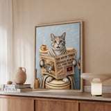 "Morning Business" - Dilute Calico Vertical Framed Canvas - Cat Lover Wall Art