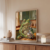 "Coffee & Silence" - Frog Vertical Framed Canvas - Spirit Animal Wall Art