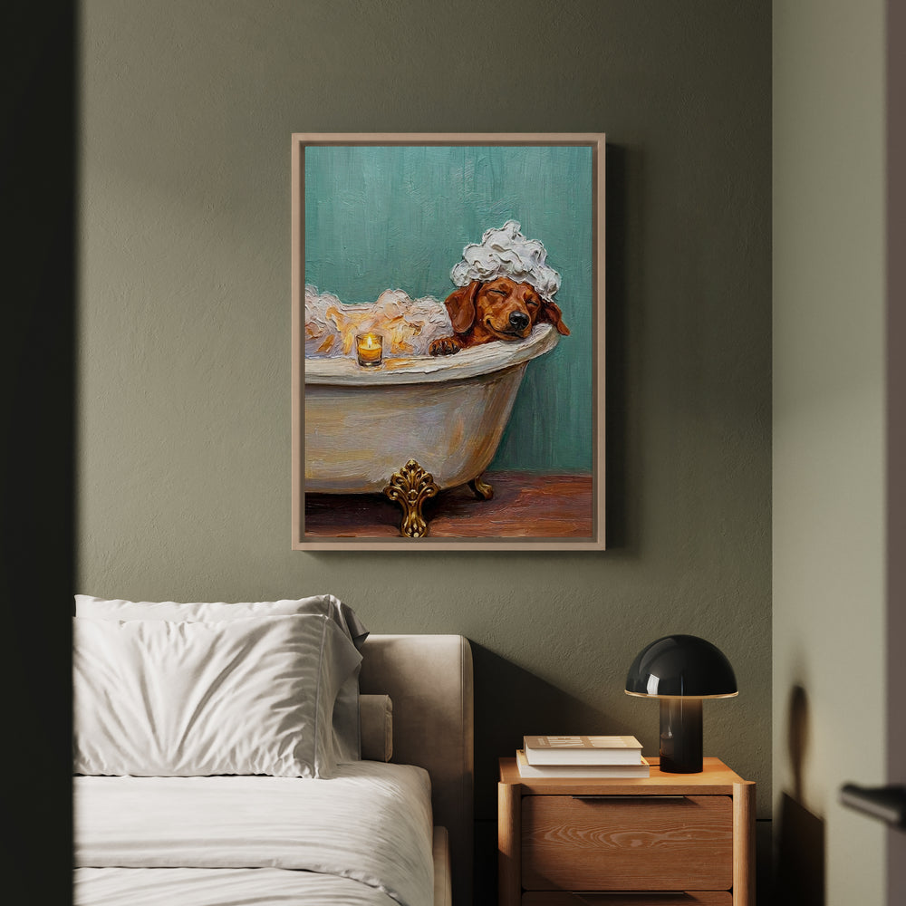 Dachshund Spa Day Framed Canvas
