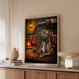 "Wine & Woof" - Pit Bull Vertical Framed Canvas - Dog Lover Wall Art