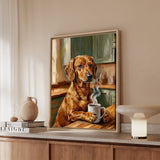 "Before Coffee" - Dachshund Vertical Framed Canvas - Dog Lover Wall Art