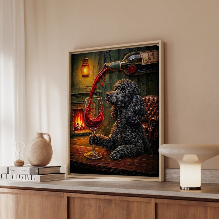Poodle Wine Wall Art, Funny Bar Cart Dog Print for Wine Lovers, Canvas or Framed