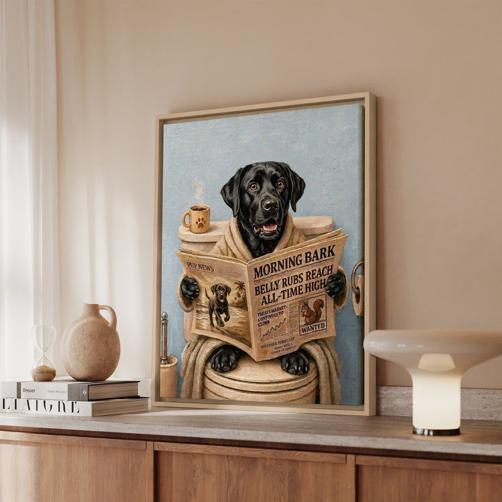 "Morning Business" - Labrador Vertical Framed Canvas - Dog Lover Wall Art