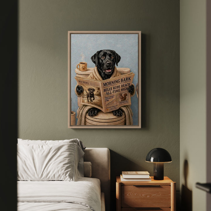 "Morning Business" - Labrador Vertical Framed Canvas - Dog Lover Wall Art