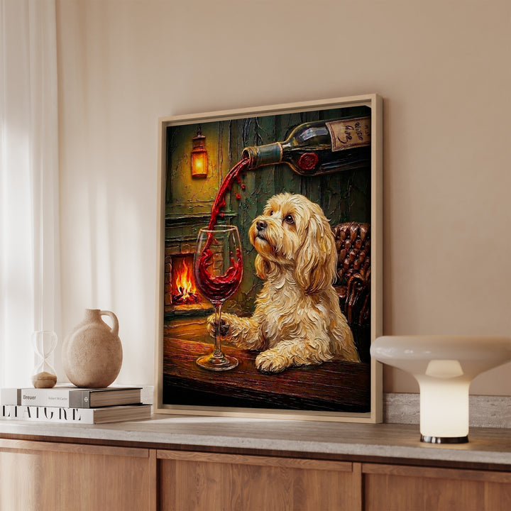 Havanese Wine Wall Art, Funny Bar Cart Dog Print for Wine Lovers, Canvas or Framed