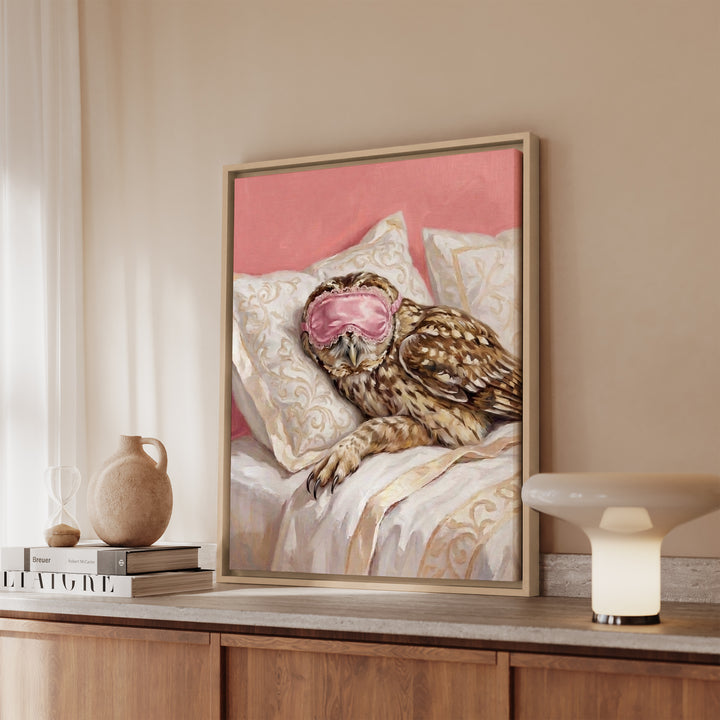 "Beauty Sleep" - Owl Vertical Framed Canvas - Spirit Animal Wall Art