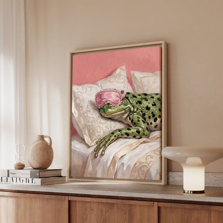 "Beauty Sleep" - Frog Vertical Framed Canvas - Spirit Animal Wall Art