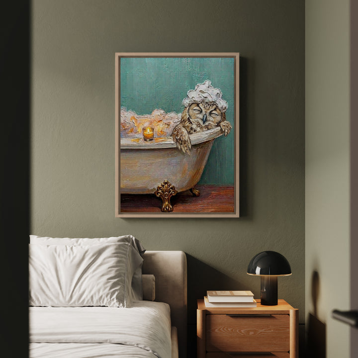 "Bubble Time" - Owl Vertical Framed Canvas - Spirit Animal Wall Art