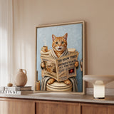 "Morning Business" - Orange Ginger Tabby Vertical Framed Canvas - Cat Lover Wall Art