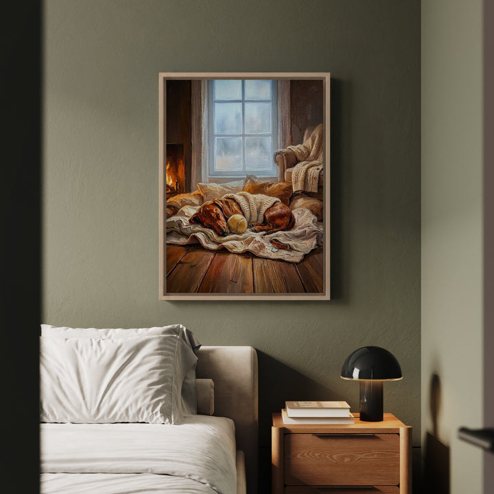 "Calm Memories" - Dachshund Vertical Framed Canvas - Dog Lover Wall Art