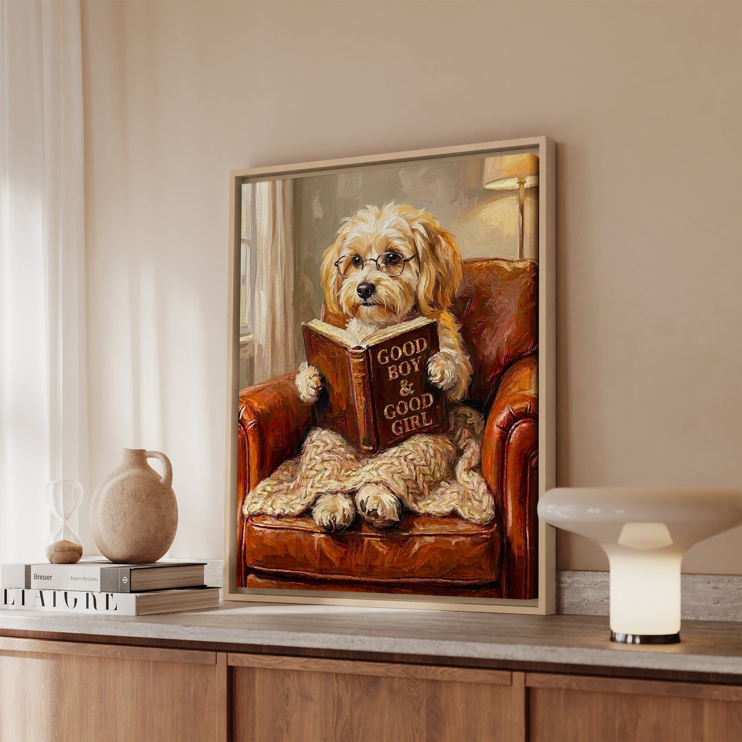 Havanese Evening Read Framed Canvas
