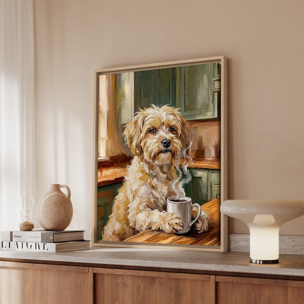 Havanese Before Coffee Framed Canvas
