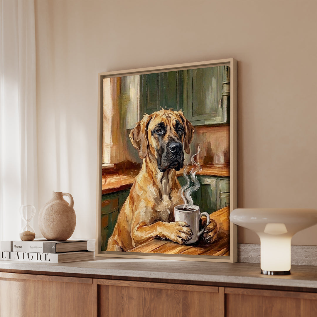 Great Dane Before Coffee Framed Canvas