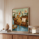 "Another Day in Paradise" - Capybara Vertical Framed Canvas - Dark Burnout Humor Wall Art